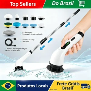 Escova de Limpeza Giratória Sem Fio 9 em 1 (Mop e Escova), Ferramenta Elétrica para Cozinha, Banheiro e Vaso Sanitário, Removedor de Cabelos e Pelos