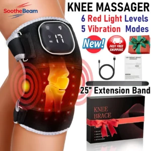 Almofada de Massagem Vibratória com Terapia de Luz Vermelha USB 3-EM-1 660nm 850nm e Aquecimento Infravermelho para Alívio da Dor nas Articulações do Joelho, Ombro e Cotovelo