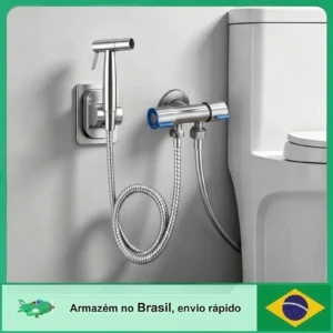 Ducha Higiênica com Válvula Dupla, Bico em Aço Inoxidável/Plástico e Mangueira de 1,2 m – Preto e Prata