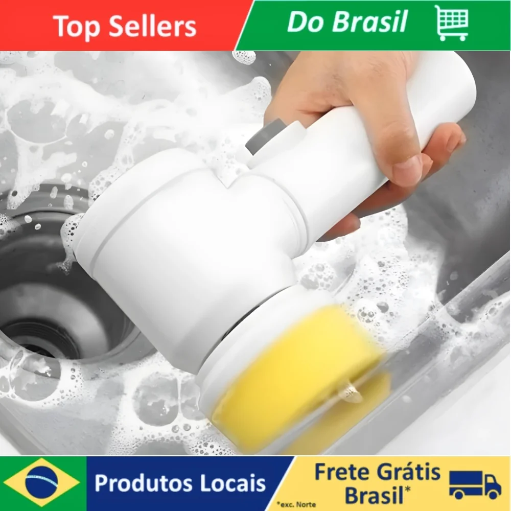 Escova De Limpeza Elétrica 5 Em 1 Sem Fio Recarregável Potente