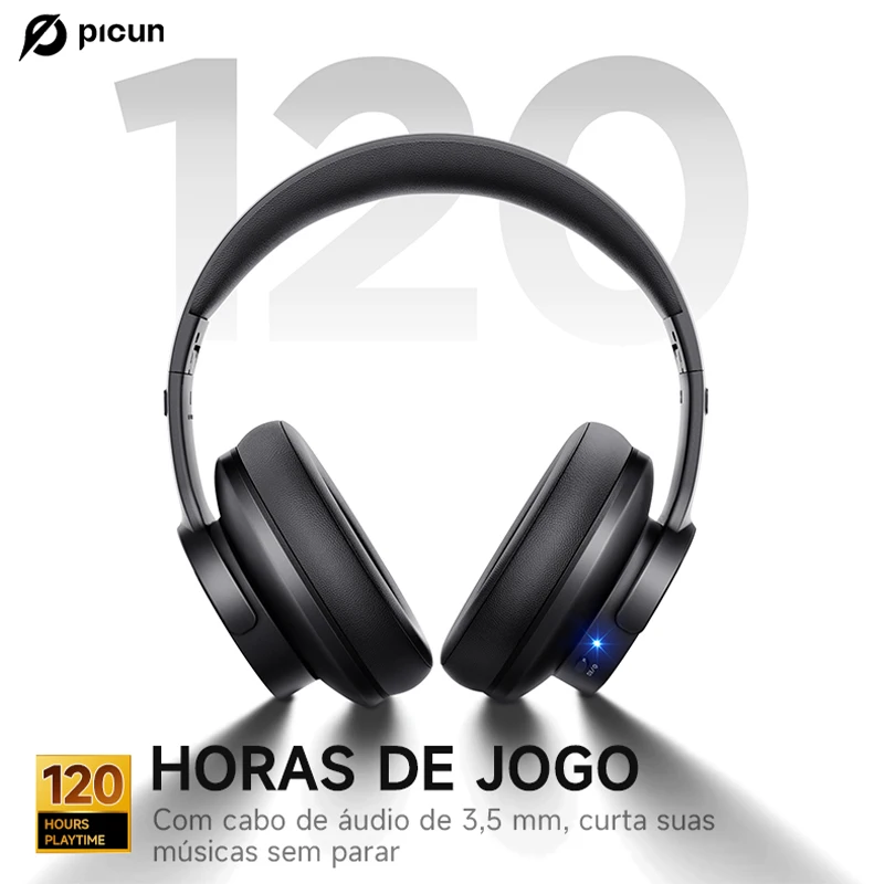 Picun B8 Bluetooth Headphones 120H Playtime Headset Wireless Bluetooth 3EQ Mode Low Latency Hands-Free Calls Over Ear Headphones - Imagem 3