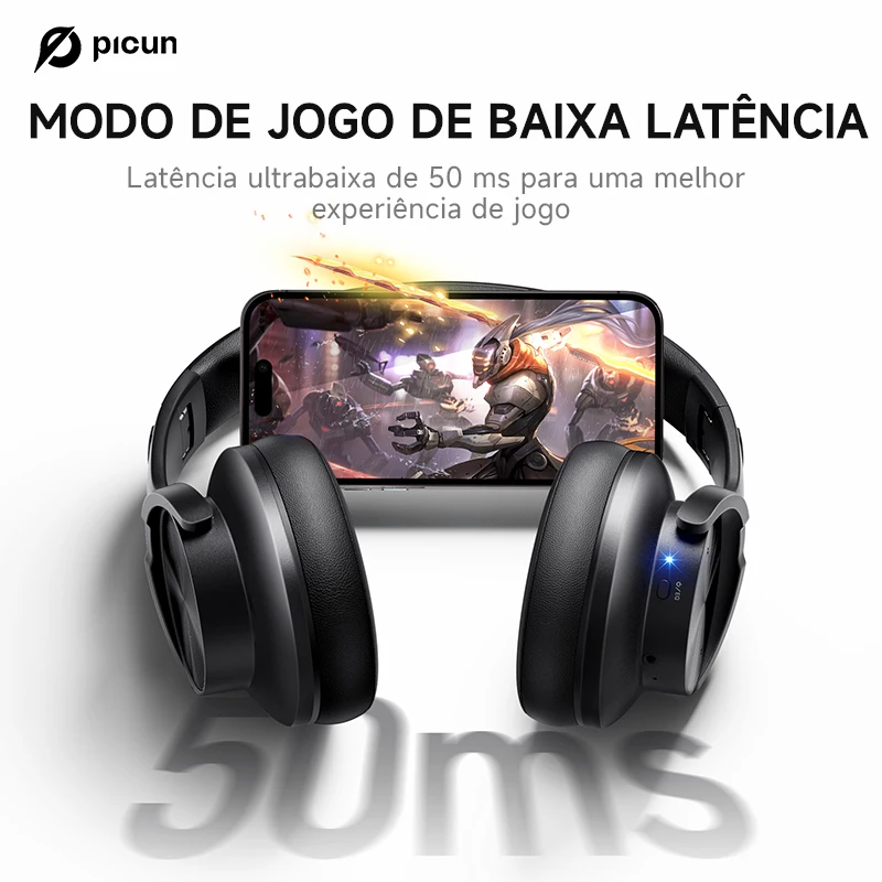 Picun B8 Bluetooth Headphones 120H Playtime Headset Wireless Bluetooth 3EQ Mode Low Latency Hands-Free Calls Over Ear Headphones - Imagem 4