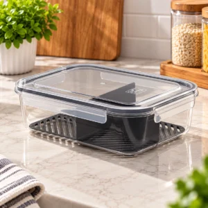 Porta Frios Hermético com Tampa e Vedação de Silicone Fundo Removível para Queijo Presunto e Geladeira