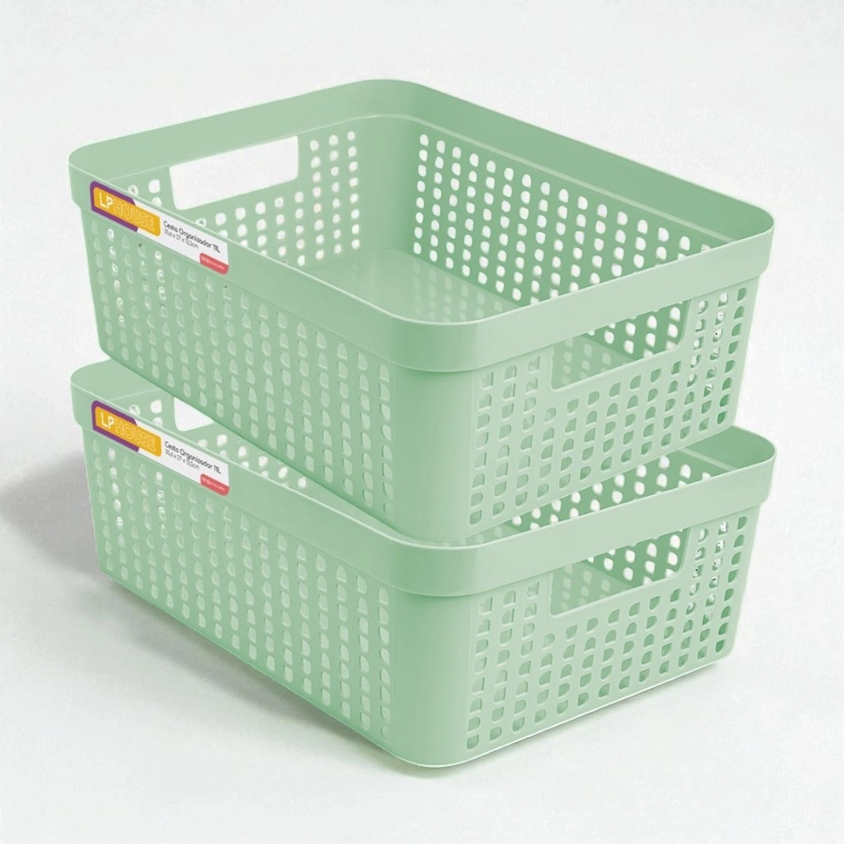 Kit 2 Cestos Organizadores 11L LP House Plástico Multiuso para Casa Escritório