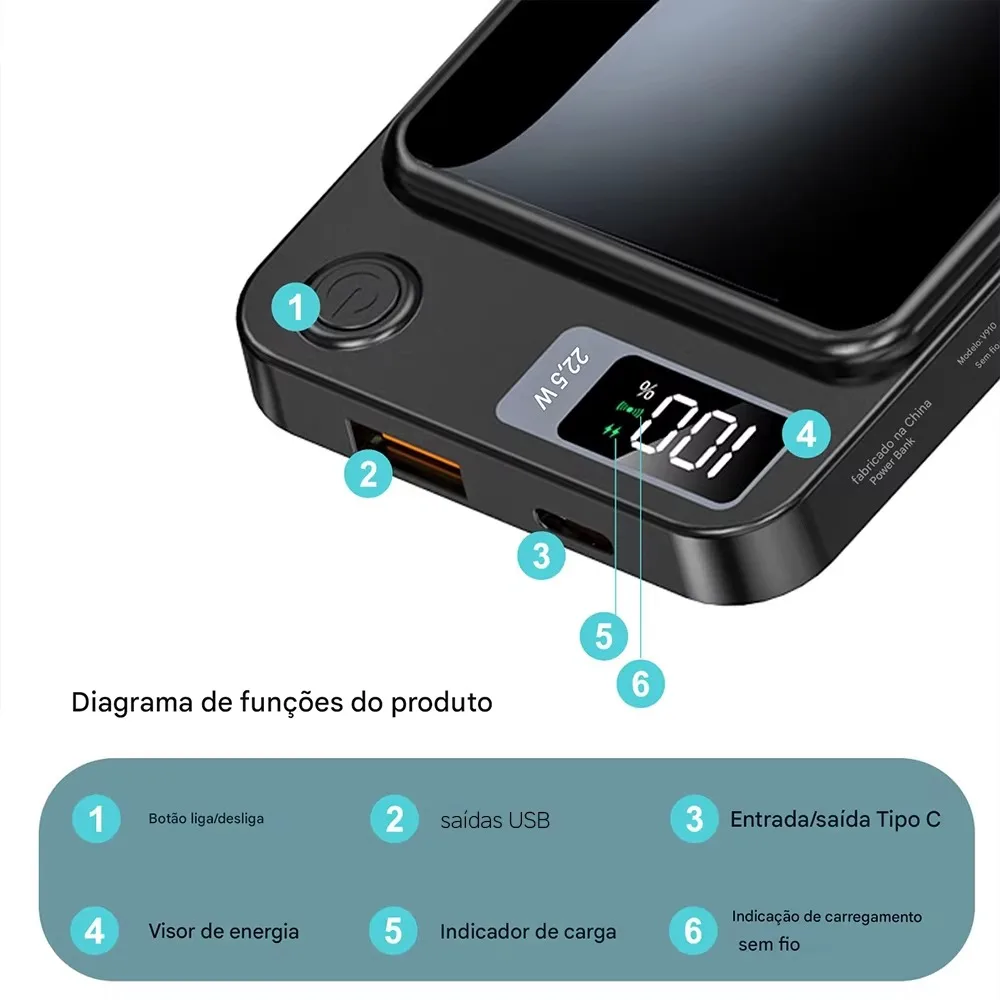 Carregador Portatil Magsafe 10000mah Power Bank Indução - Imagem 3