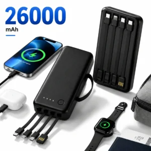 Power Bank 26000mah Carregador Portatil Com 4 Cabos Embutidos