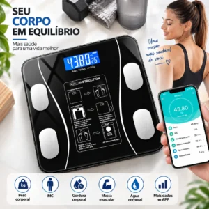 Balança De Bioimpedância Digital Corporal Aplicativo 180kg