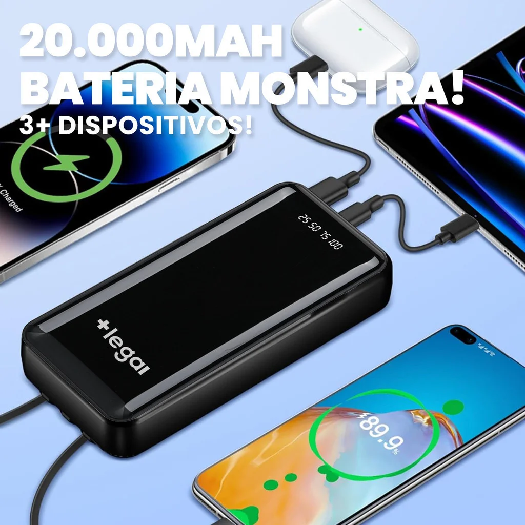 Carregador Portatil Power Bank 20000mah Lanterna Favo Mel - Imagem 4