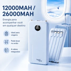 Power Bank Turbo 22.5W Carga Rápida PD 4 Cabos Embutidos Display