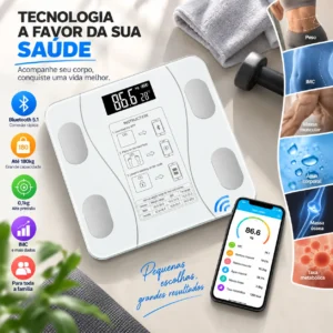 Balança Digital Bioimpedância Inteligente Recarregável USB